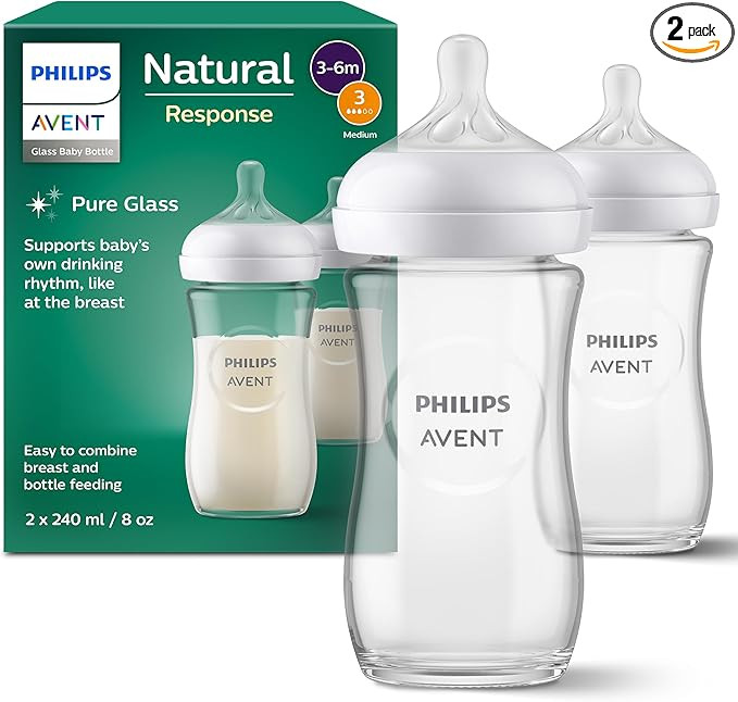 Philips Avent Natural Response Glass Baby Bottles 8oz/240 ml with Medium Flow Teats (Flow 3), 2 P... | Amazon (UK)