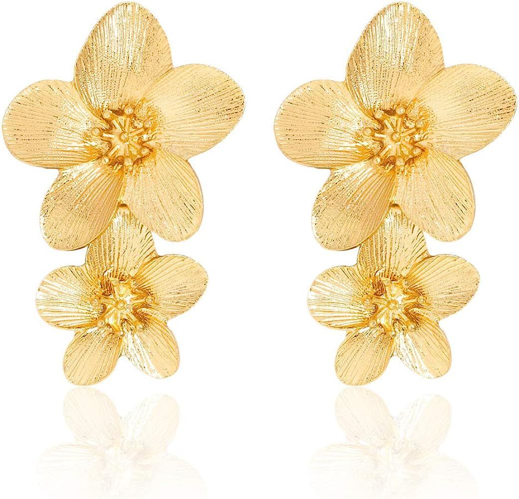 Large Flower Earrings for Women - Metal Flower Earrings, Chic Flower Statement Earrings, Great fo... | Amazon (US)