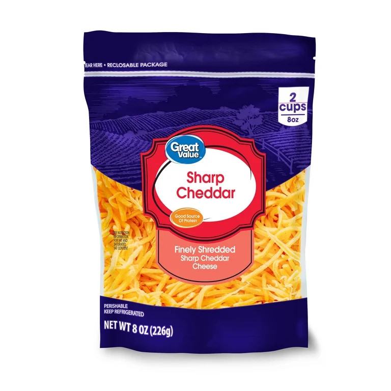Great Value Sharp Cheddar Finely Shredded Cheese, 8 oz Bag | Walmart (US)