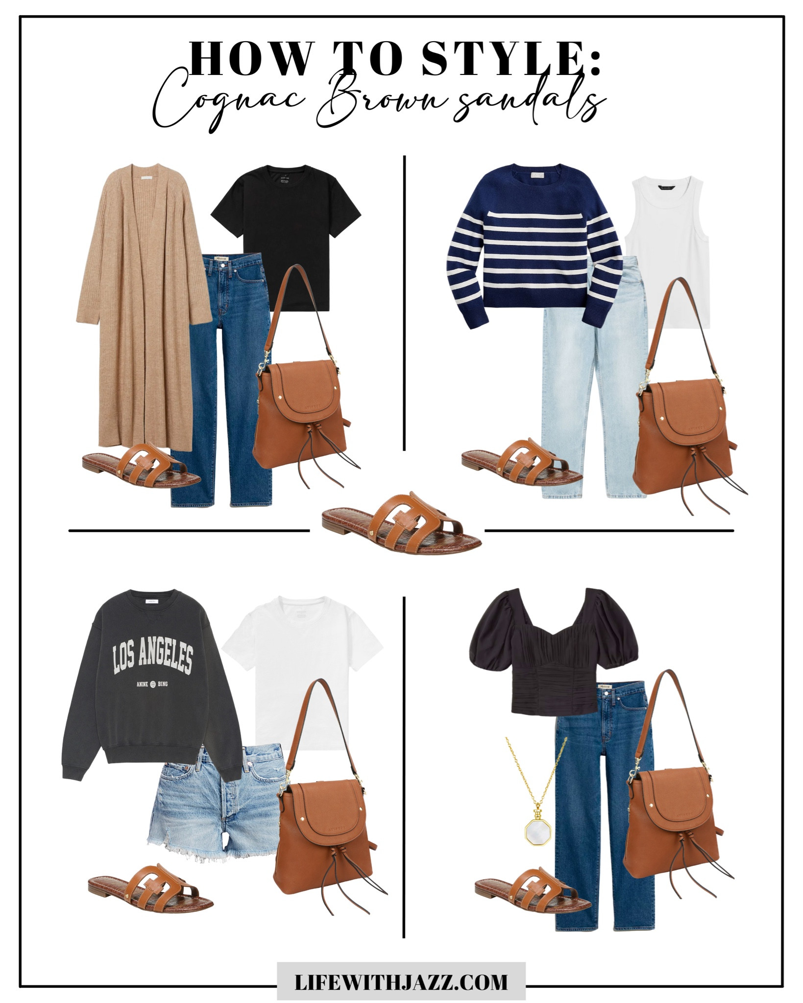 4 ways to style cognac brown sandals 

- sandals, spring outfits, casual outfit, cognac brown sandals

#LTKSeasonal #LTKstyletip