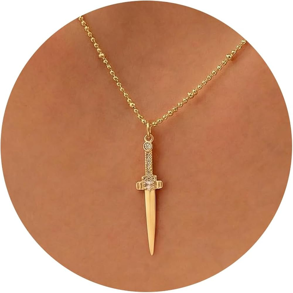 LLWOM Gold Necklace for Women -14k Gold Plated Sword,Compass,Evil Eye,Scissors, Pearl Necklace Da... | Amazon (US)