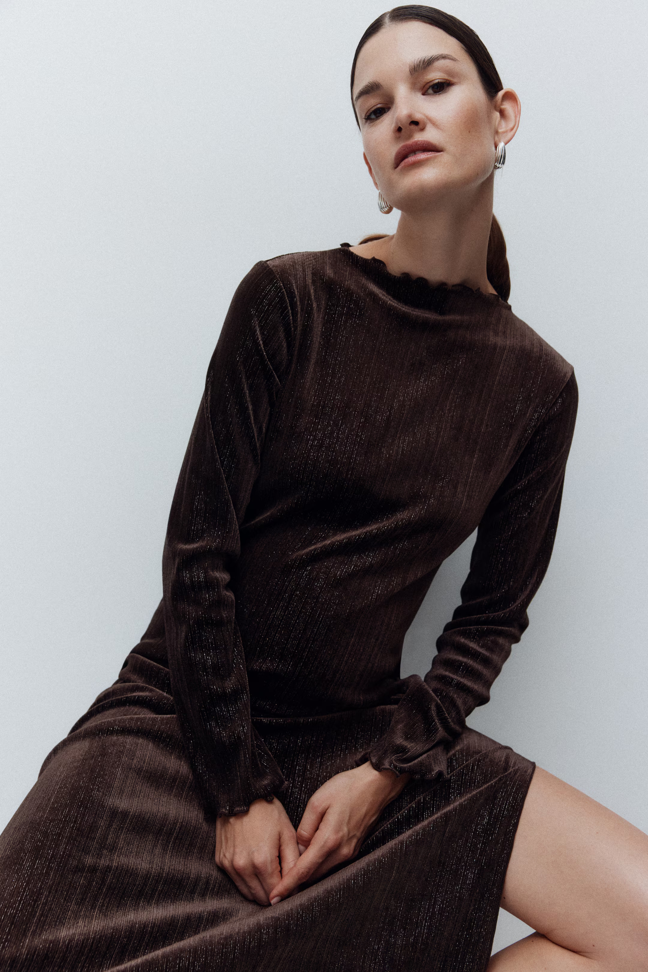 MAMA Glittery velour dress - Dark brown - Ladies | H&M US | H&M (US + CA)