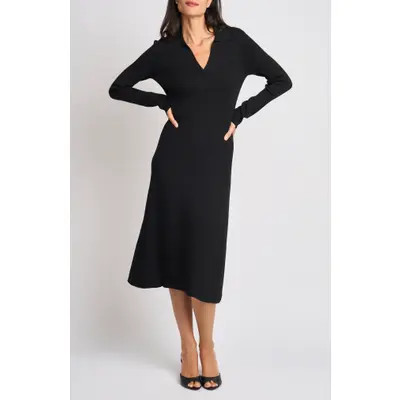 halogen(r) Johnny Collar Midi Sweater Dress in Rich Black at Nordstrom, Size Xx-Small | Nordstrom