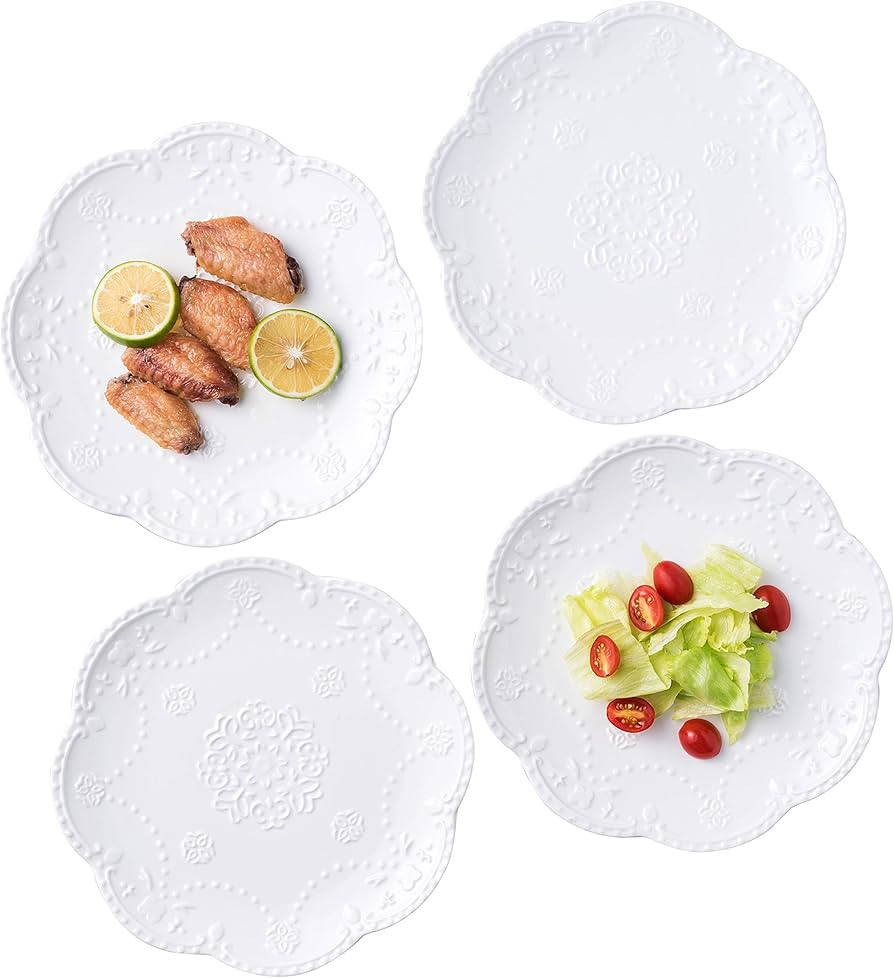 Jusalpha Embossed Lace Porcelain Plate-Dinner Plate Set, Pasta/Salad/Dessert Plate， Tableware S... | Amazon (US)