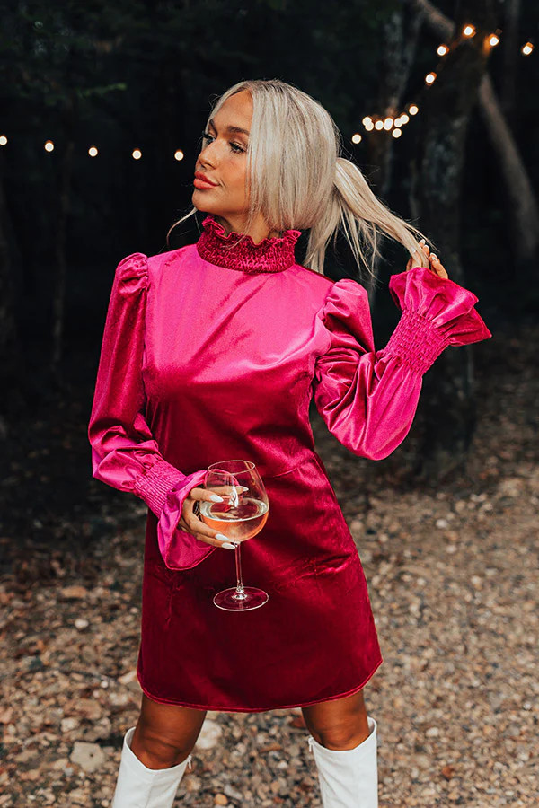 Fashionably Late Velvet Mini Dress In Fuchsia | Impressions Online Boutique