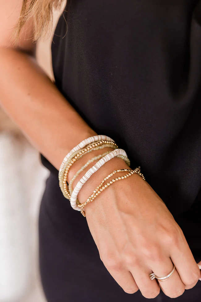 Posh Style Ivory/Gold Beaded Bracelet Set | The Pink Lily Boutique
