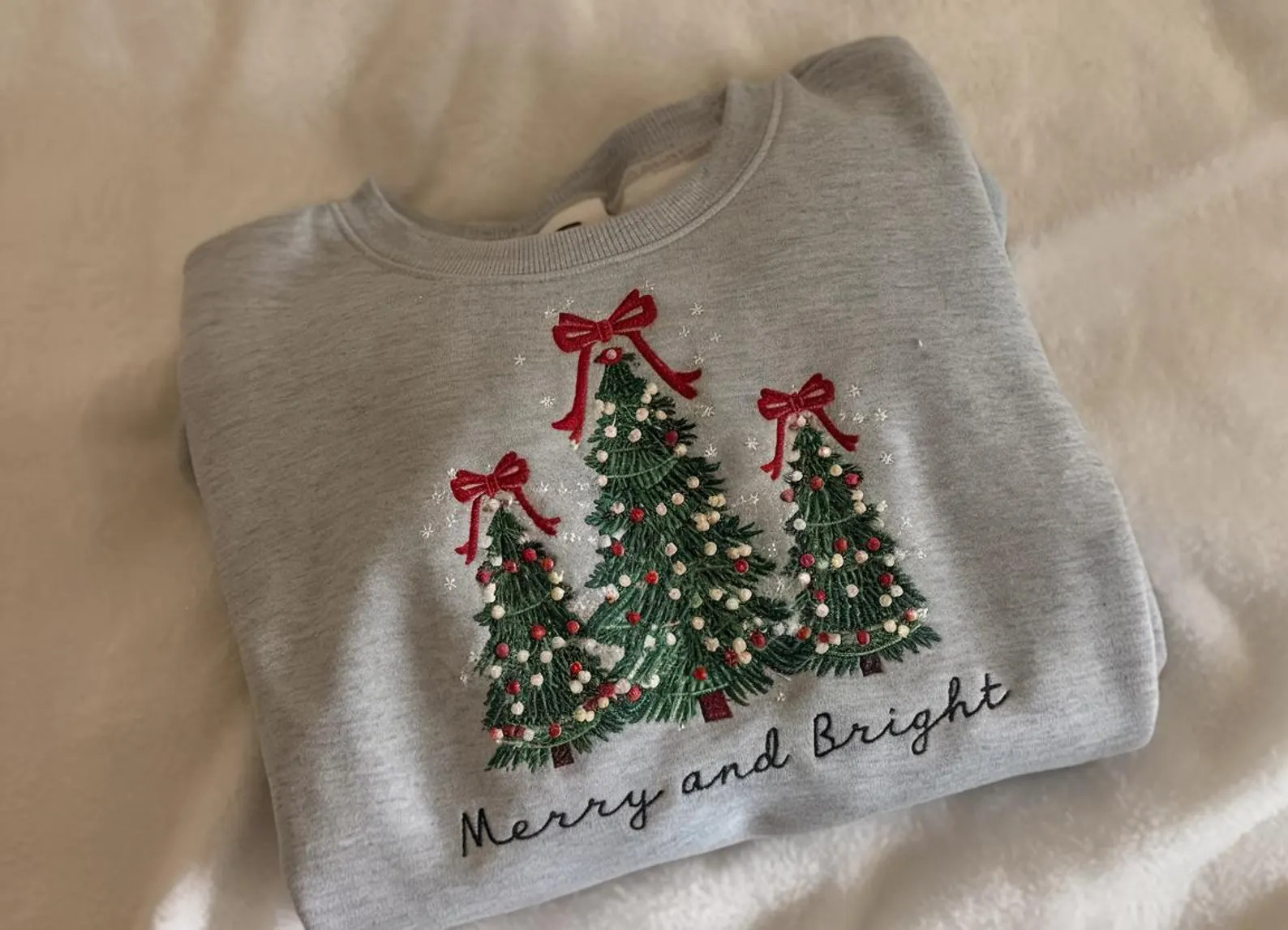 Merry and Bright Embroidered Sweatshirt, Holiday Sweater, Christmas Tree Sweater, Pine-tree Sweat... | Etsy (US)