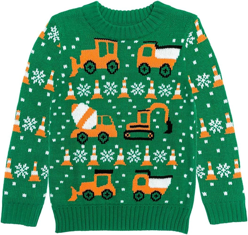 Tractors & Bulldozers Ugly Christmas Sweater Toddler Kids Boys Holiday Sweaters | Amazon (US)