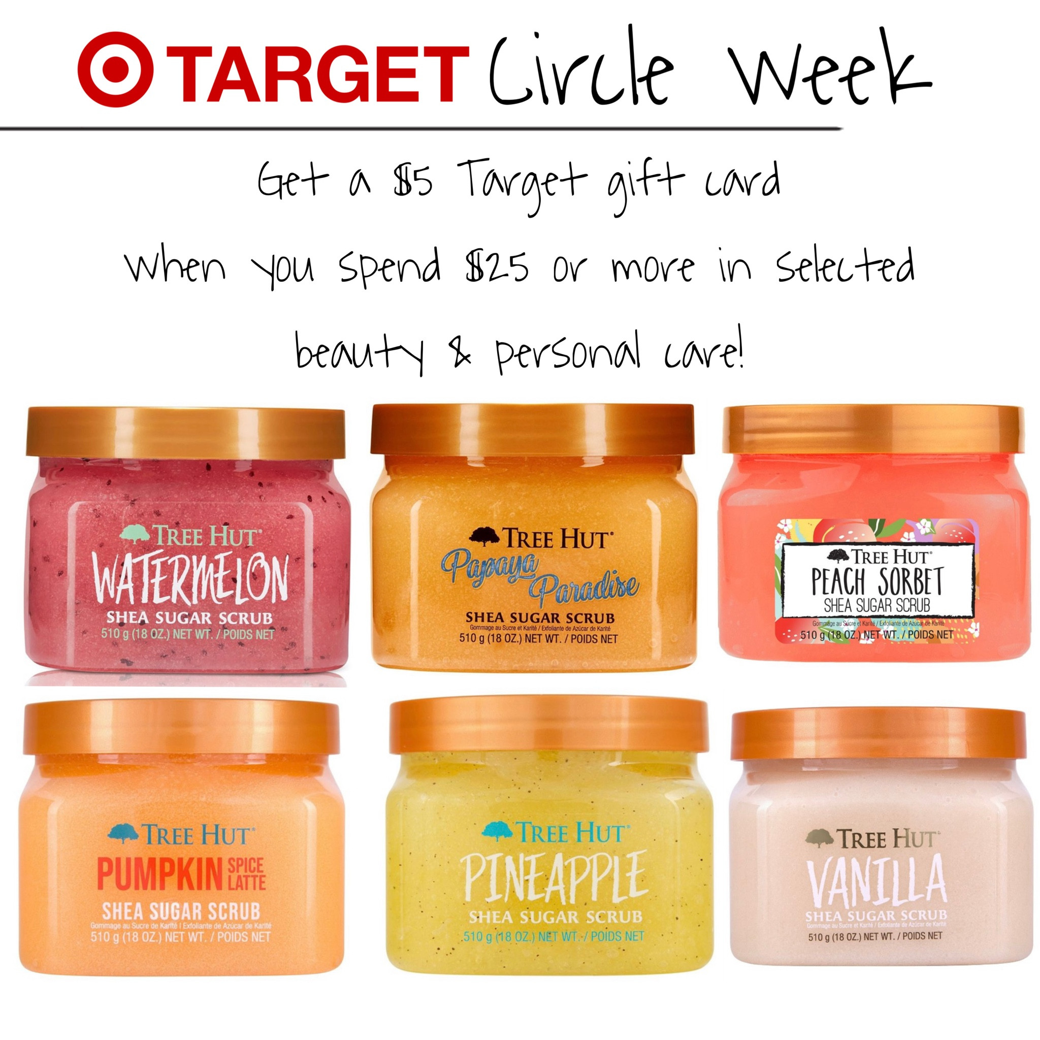 Target Circle week Sale! Get a $5 Target gift card when you spend $25 on selected Beauty & personal care! If you are thinking of a DIY gift everyone will love for the holidays, a SPA at home  basket is a great option! Fill it with personal care items such as the Tree Hut body scrub which is $7.99!🙌❤️

#LTKGiftGuide #LTKsalealert #LTKHoliday