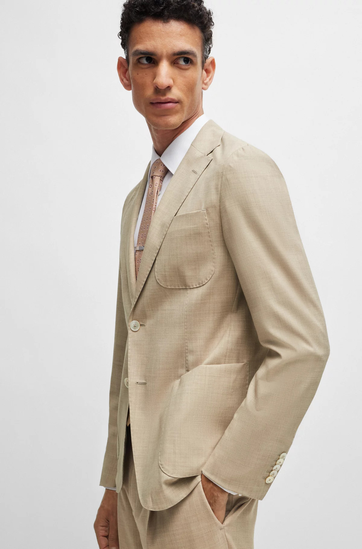 Slim-fit suit in melange virgin wool and silk | Hugo Boss (UK)