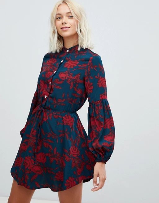 Parisian floral print collarless shirt dress | ASOS US