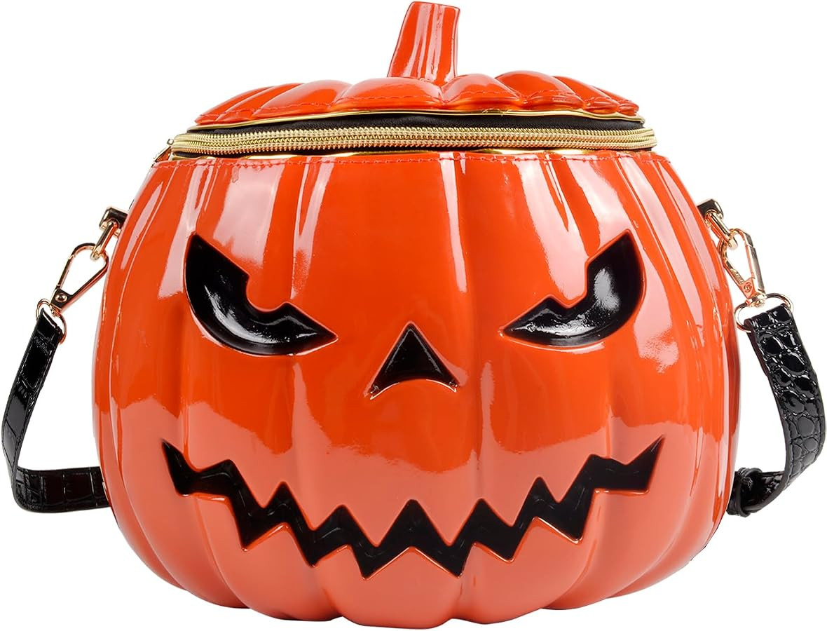 QZUnique Pumpkin Shoulder Bag 3D Glossy PU Purses Halloween Novelty Crossbody Bag holiday Party G... | Amazon (US)