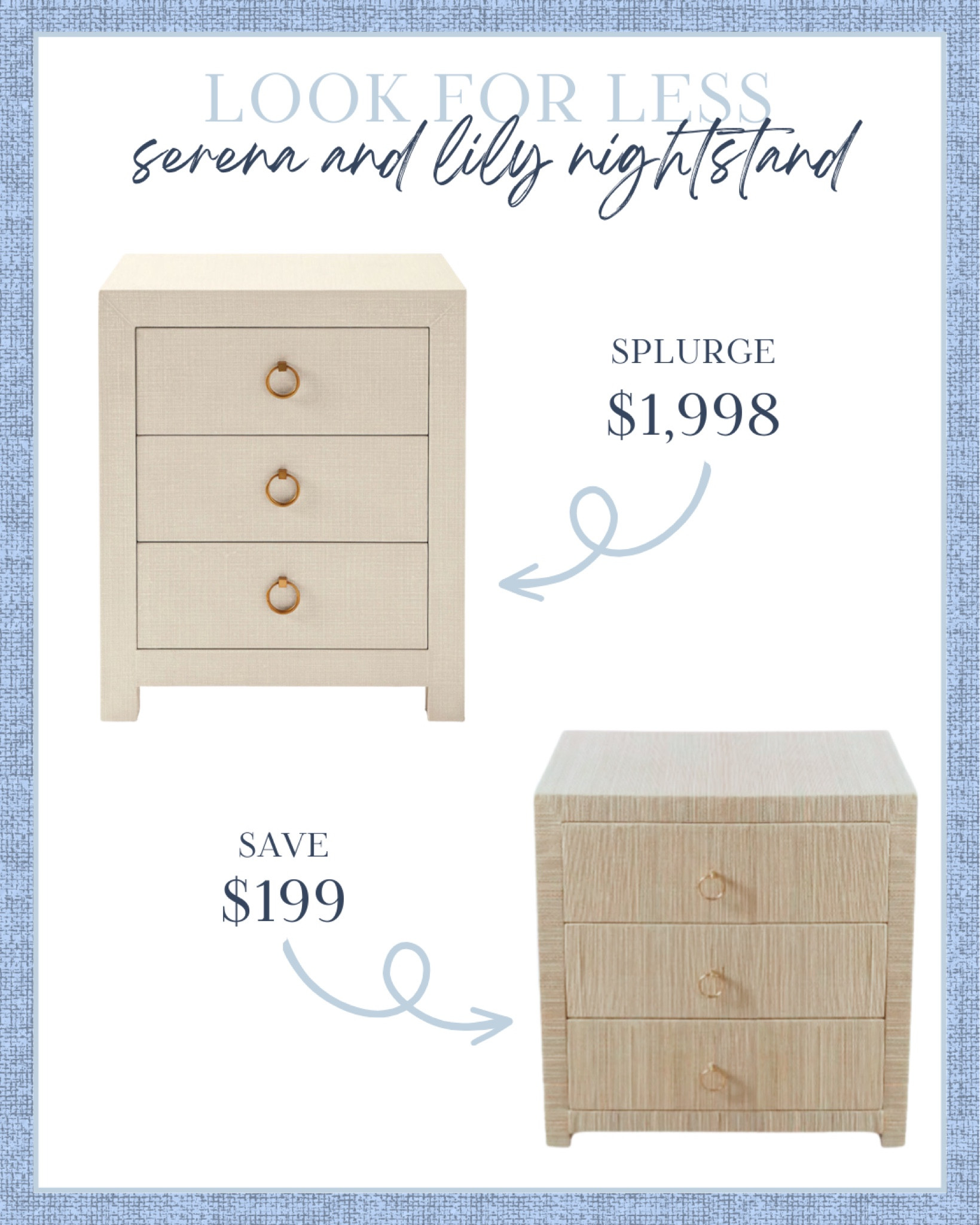 The BEST Save vs. Splurge Option! If you’re obsessed with the Serena and Lily ones like me, this is a HUGE deal!

Woven seagrass rattan nightstand, rattan night stand, Serena and Lilly Driftway 3-drawer nightstand, classic coastal home, look for less, save or splurge, night stand, nightstand, bedside table, home goods, home good finds, grandmillenial home, home decor, home style 

#LTKhome #LTKFind #LTKsalealert