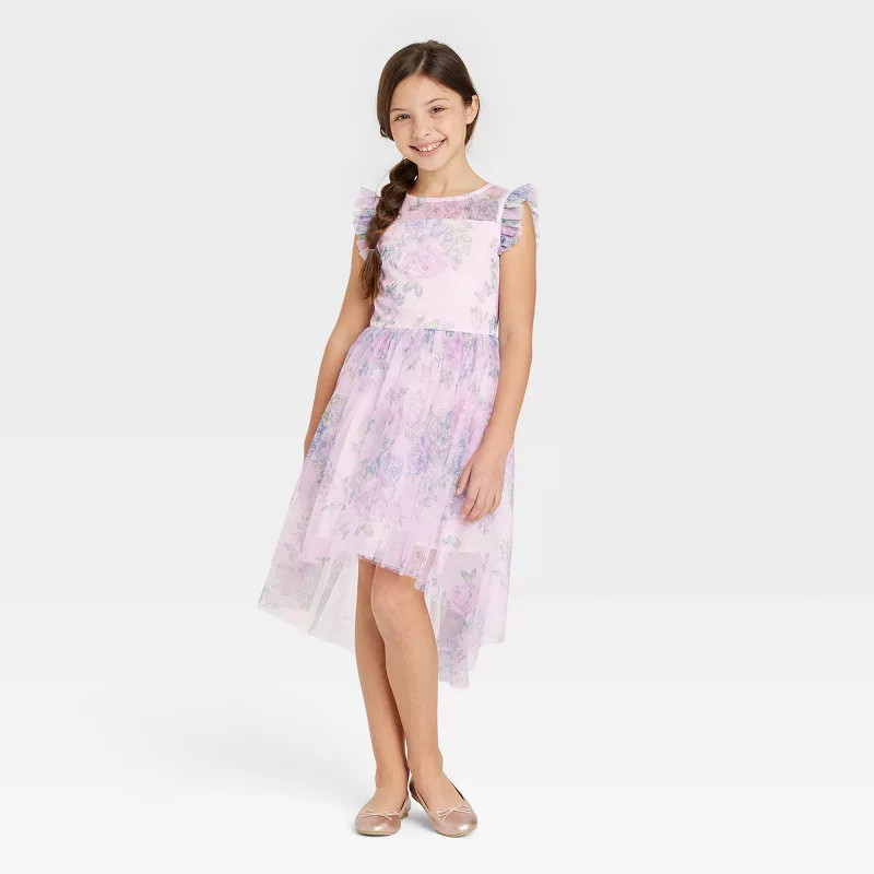 Zenzi Girls' Floral Hi-Low Hem Dress - Soft Pink | Target