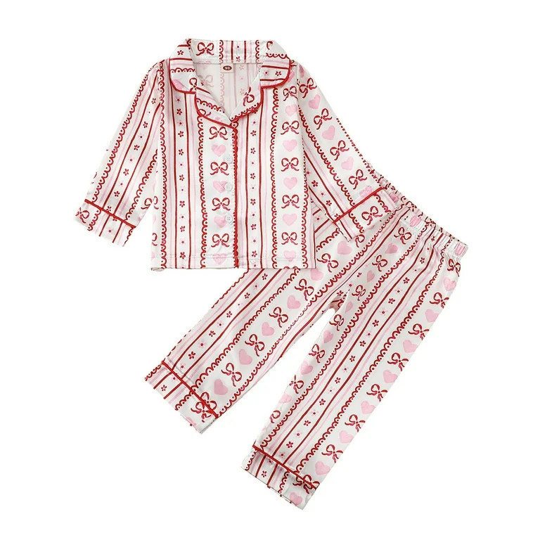 Juaugusep Kids Toddler Girl Valentine's Day Pajama Sets Soft Bow Heart Print Long Sleeve Shirts | Walmart (US)