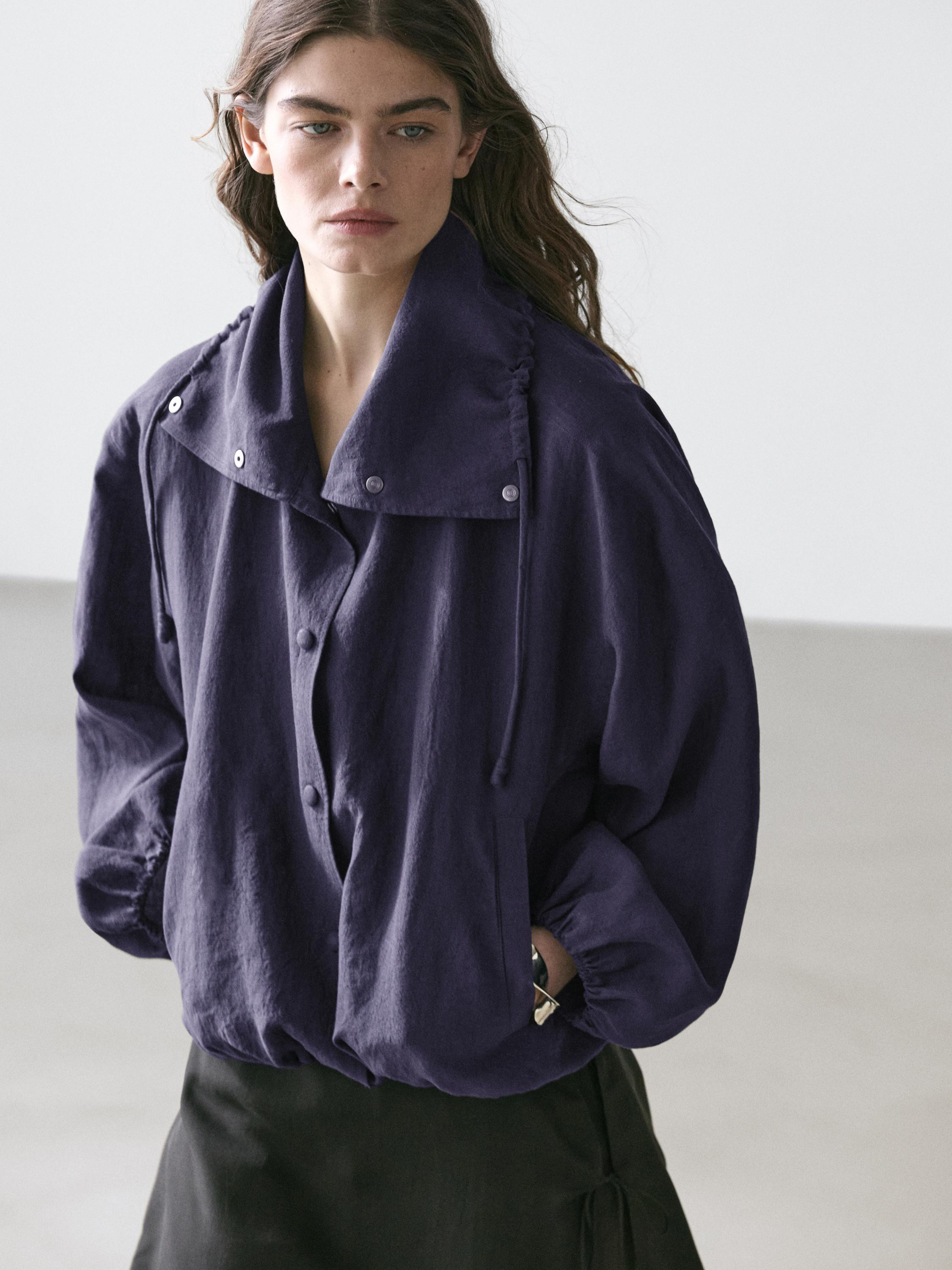 100% linen bomber jacket with collar detail | Massimo Dutti UK