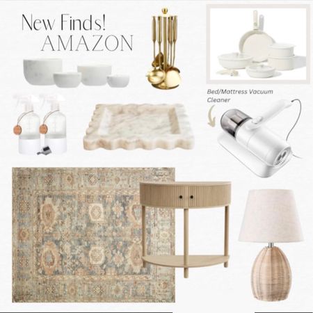Amazon home gift guide. Entrance decor inspo. Coastal. Modern farmhouse. Beige. Rattan woven. Marble travertine scalloped edge tray. Light wood round console table. Table lamp. Area rug. Gold kitchen utensils. Marble serving bowls  

#LTKhome #LTKGiftGuide