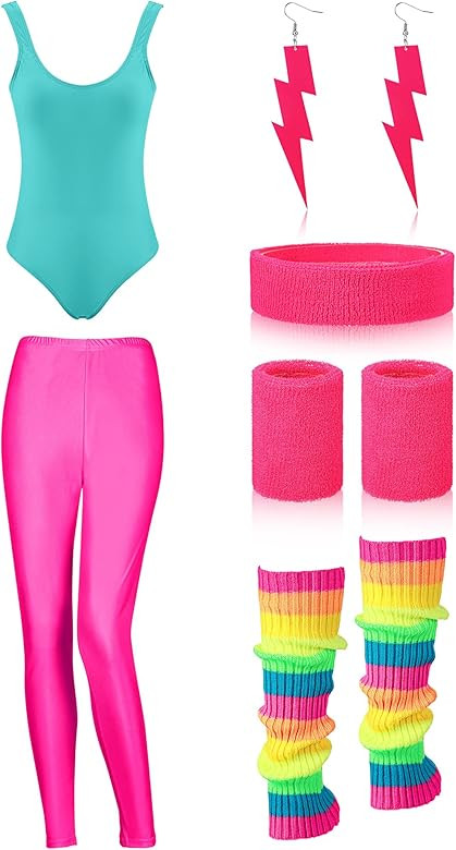 SATINIOR Women 80s 90s Workout Costume Outfit Accessories Set Leg Warmers Headband Wristbands Ear... | Amazon (US)
