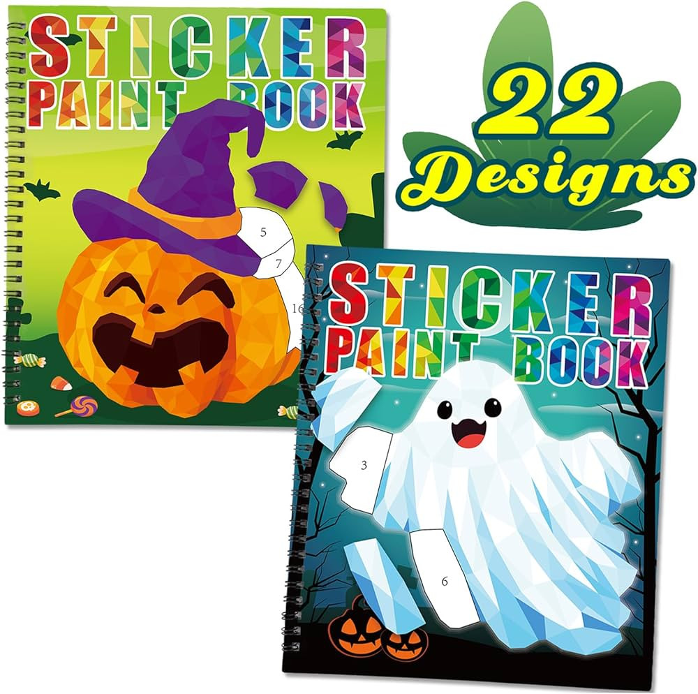 90shine 2PCS Halloween Crafts for Kids Ages 4-8 Sticker Books Gift Party Favors Create 22 Picture... | Amazon (US)