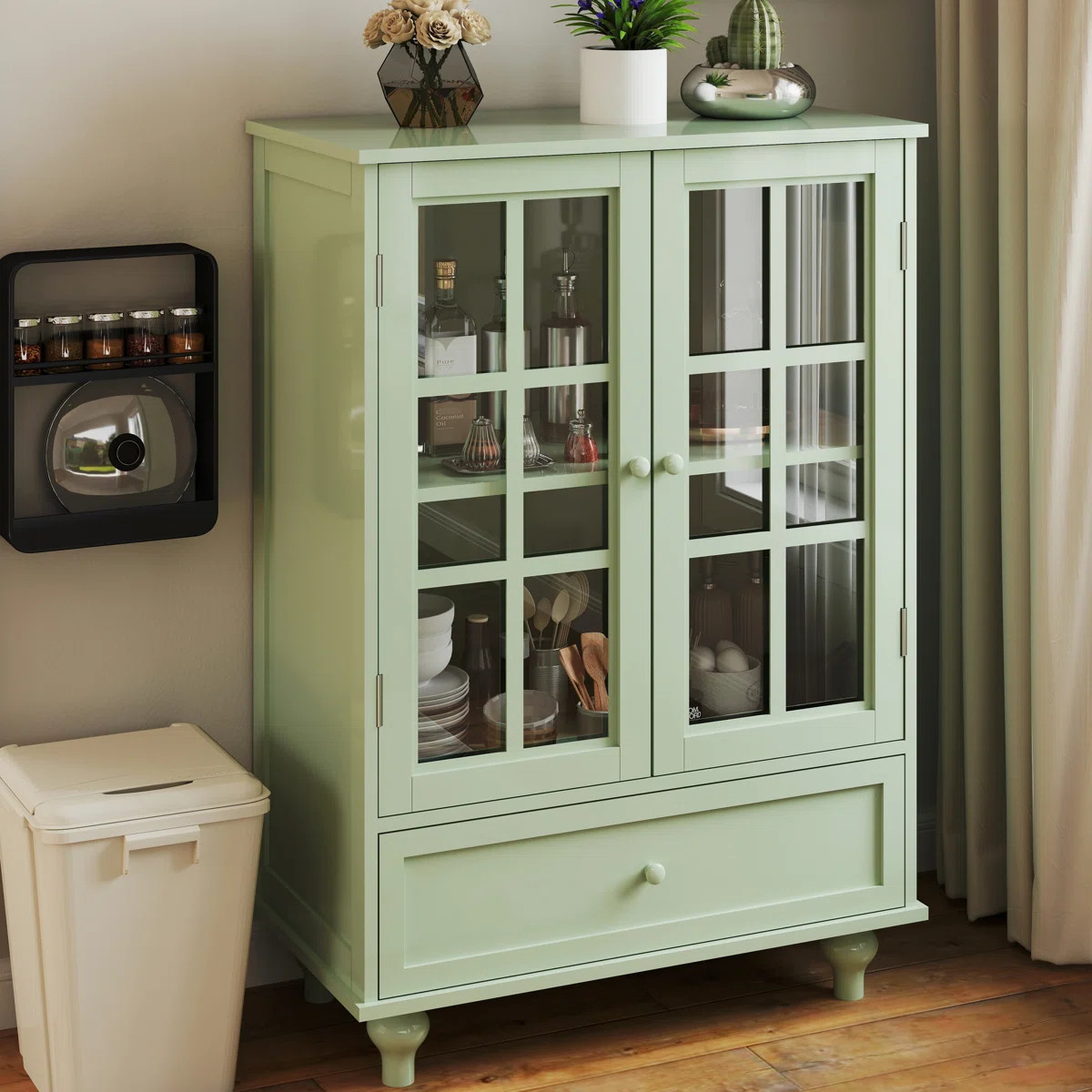 Contemporary Hallway Buffet With Double Glass Doors And Drawer - Mint . Fine Quality, Solid Wood ... | Wayfair North America