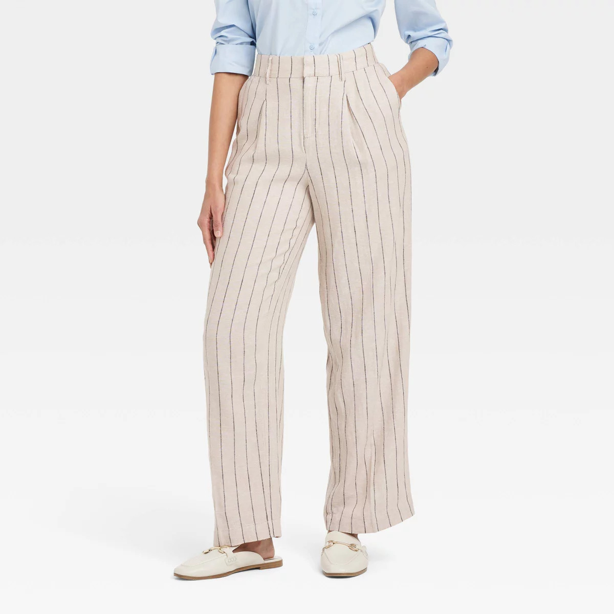 Women's High-Rise Linen Pleated Front Straight Trousers - A New Day™ | Target