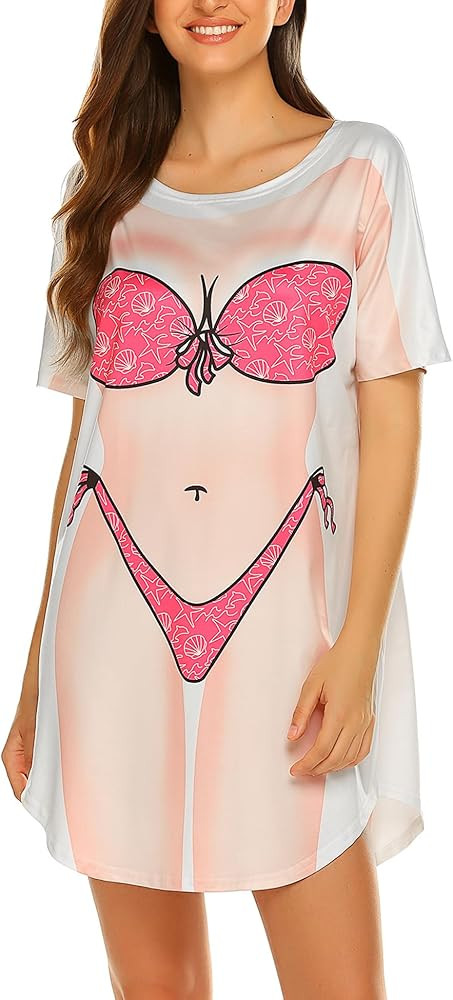 Ekouaer Women's Bikini Shirt Cover Up Short Sleeve Cute Bikini Print Cover-Up Baggy T Shirt Dress... | Amazon (US)