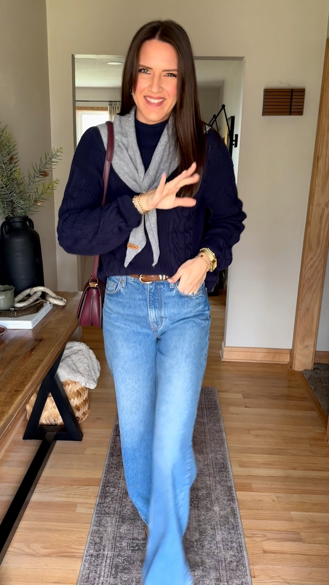 Classy casual style 

Sweater - small tall
Jeans - size 26 long 