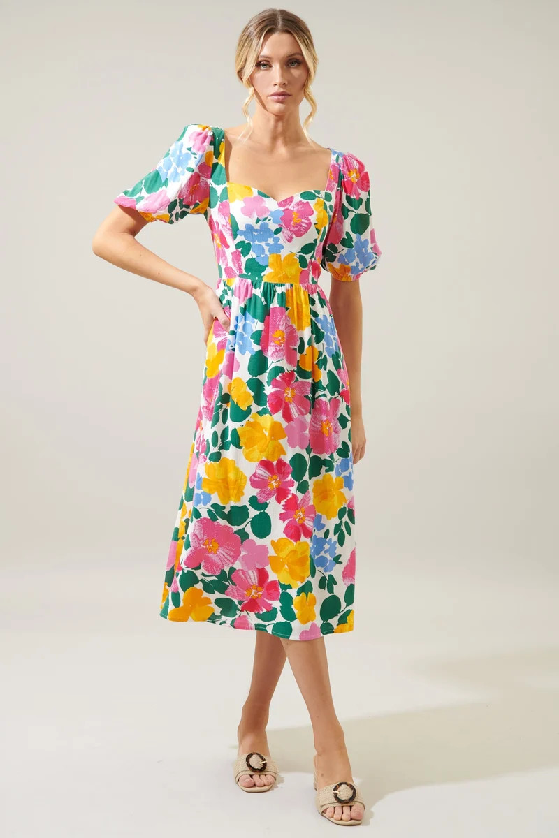 Kokomo Floral Farah Back Cut Out Midi Dress | Sugarlips