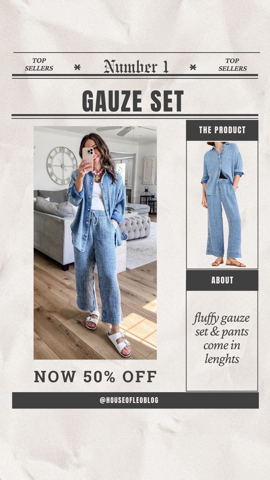 Small gauze button-down shirt. Xs gauze pants.

#LTKSaleAlert #LTKOver40 #LTKPetite