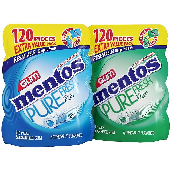 Mentos Pure Fresh SugarFree ChewingGum with Xylitol,Spearmint,120 Piece Resealable Bag(Pack of 1)... | Amazon (US)