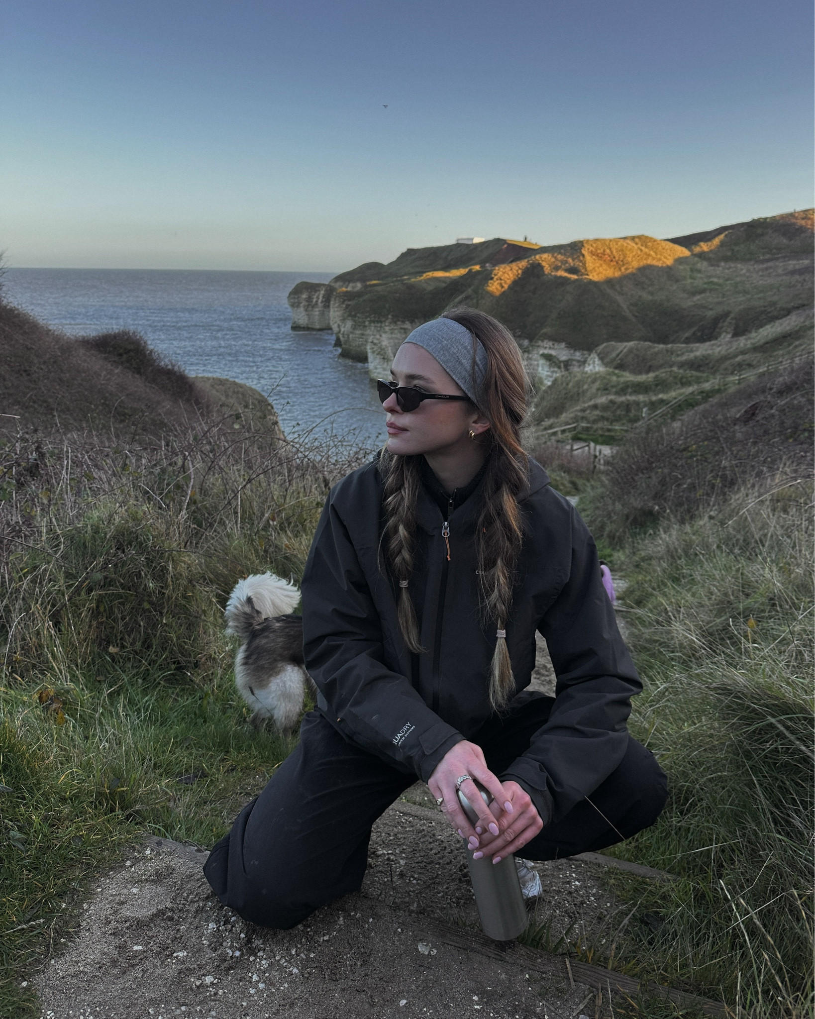 Hiking outfit, walking outfit, waterproof coat, black sunglasses, black cargos, black balloon trousers, parachute trousers, Salomon, headband 



#LTKwinter #LTKeurope #LTKuk