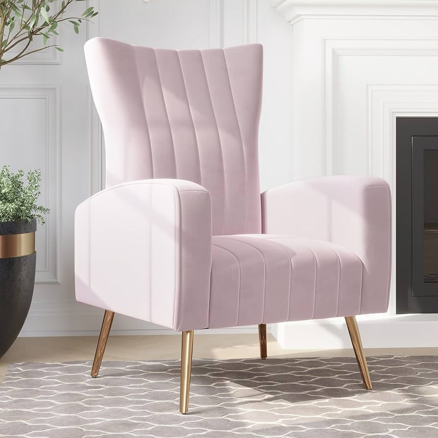 BELLEZE Velvet Accent Chairs for Living Room, Modern Upholstered Wingback Vanity Chair Arm Chair ... | Amazon (US)