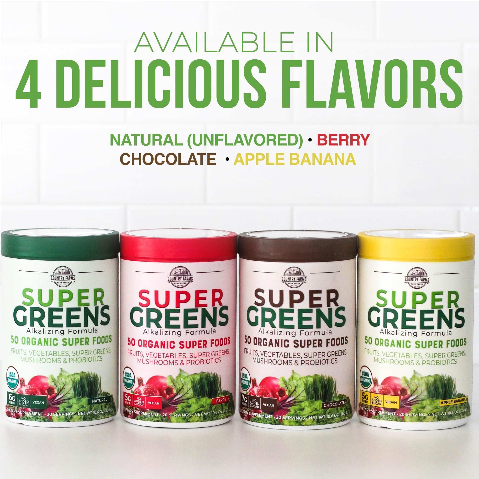 Country Farms Organic Super Greens Chocolate Flavor, 50 Organic Super Foods, USDA Organic Drink M... | Amazon (US)