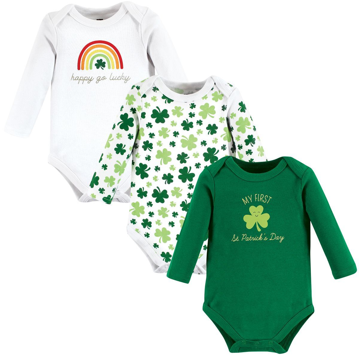 Hudson Baby Infant Girl Cotton Long-Sleeve Bodysuits, St Patricks Rainbow | Target