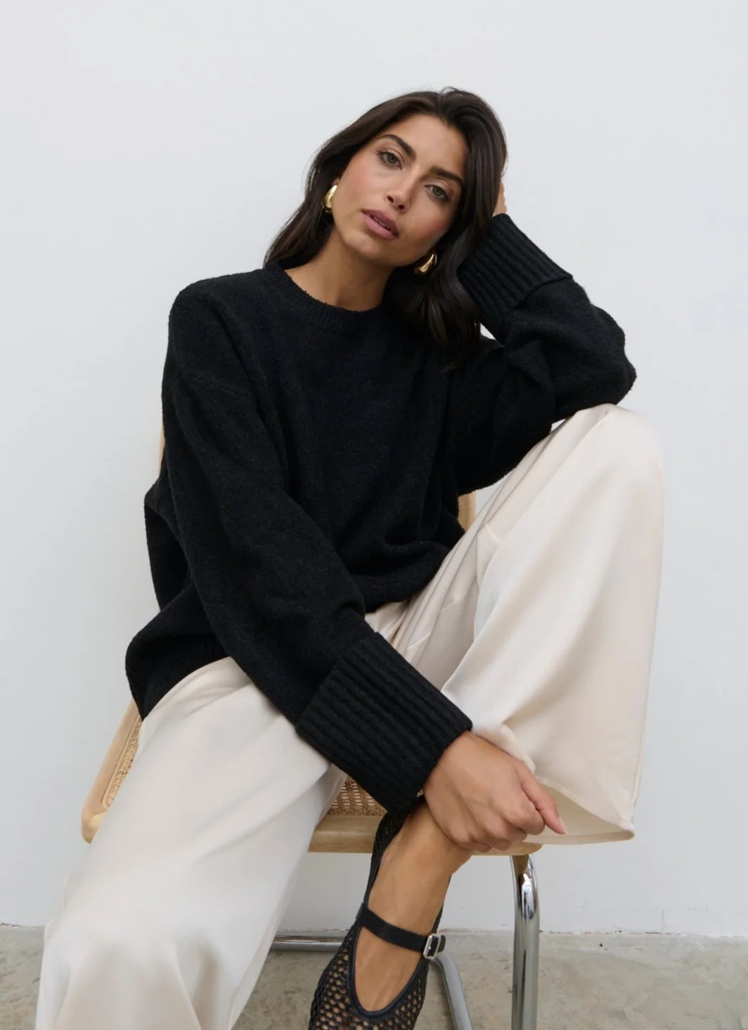 Camille Oversized Borg Jumper - Black | Pretty Lavish (UK)