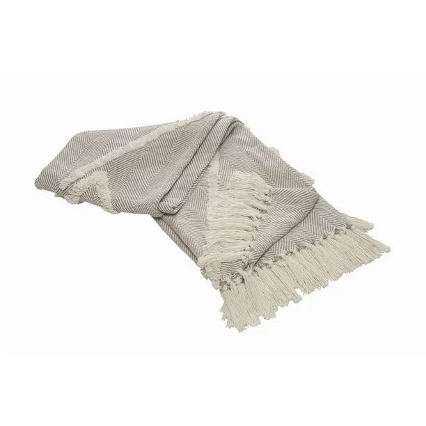 Woven Paths Fringe Tufted Geometric Cotton Throw Blanket, Beige & Cream, 50" x 60" - Walmart.com | Walmart (US)
