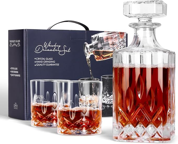 Gift for Men: Whiskey Decanter Set with 2 Glasses, Idea for Scotch Liquor,Whiskey Bourbon, Scotch... | Amazon (US)