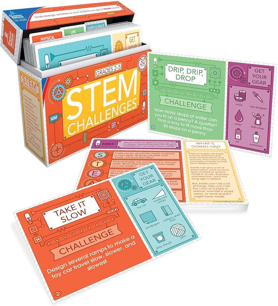 Carson Dellosa Stem Challenges Learning Cards Kit, 30 Science Projects, Stem Kits for Kids Ages 8... | Amazon (US)