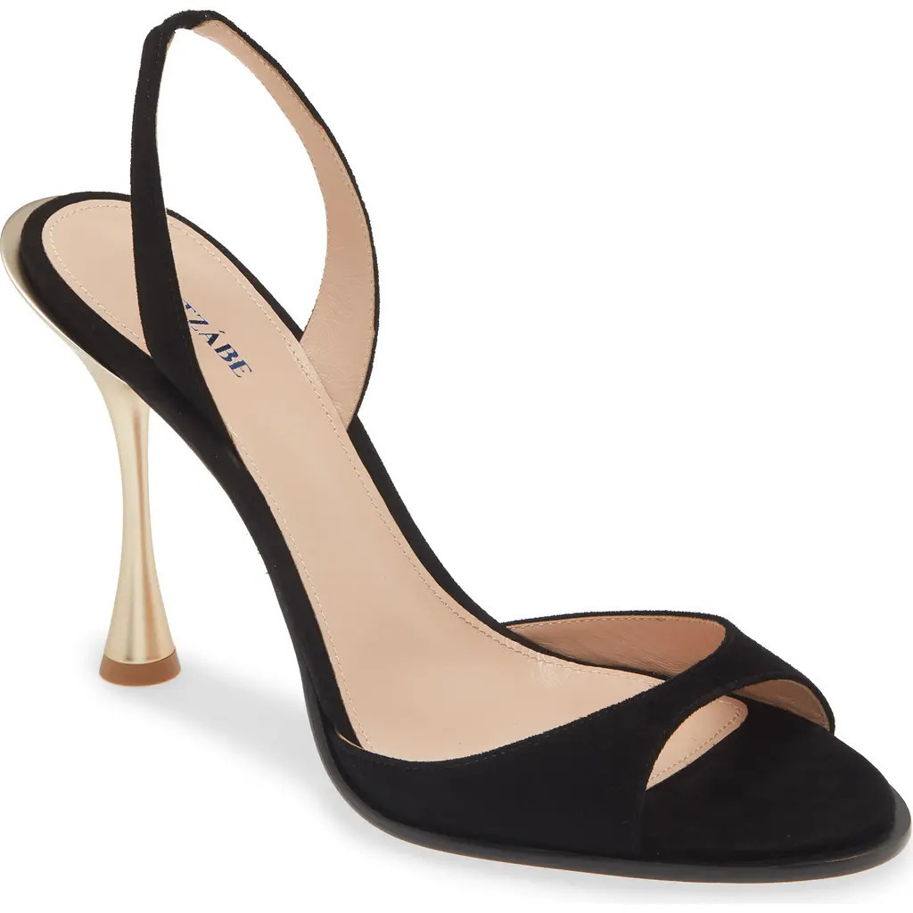 BETZÁBE Slingback Sandal in Black Suede Matte Gold Heel at Nordstrom, Size 10.5Us | Nordstrom