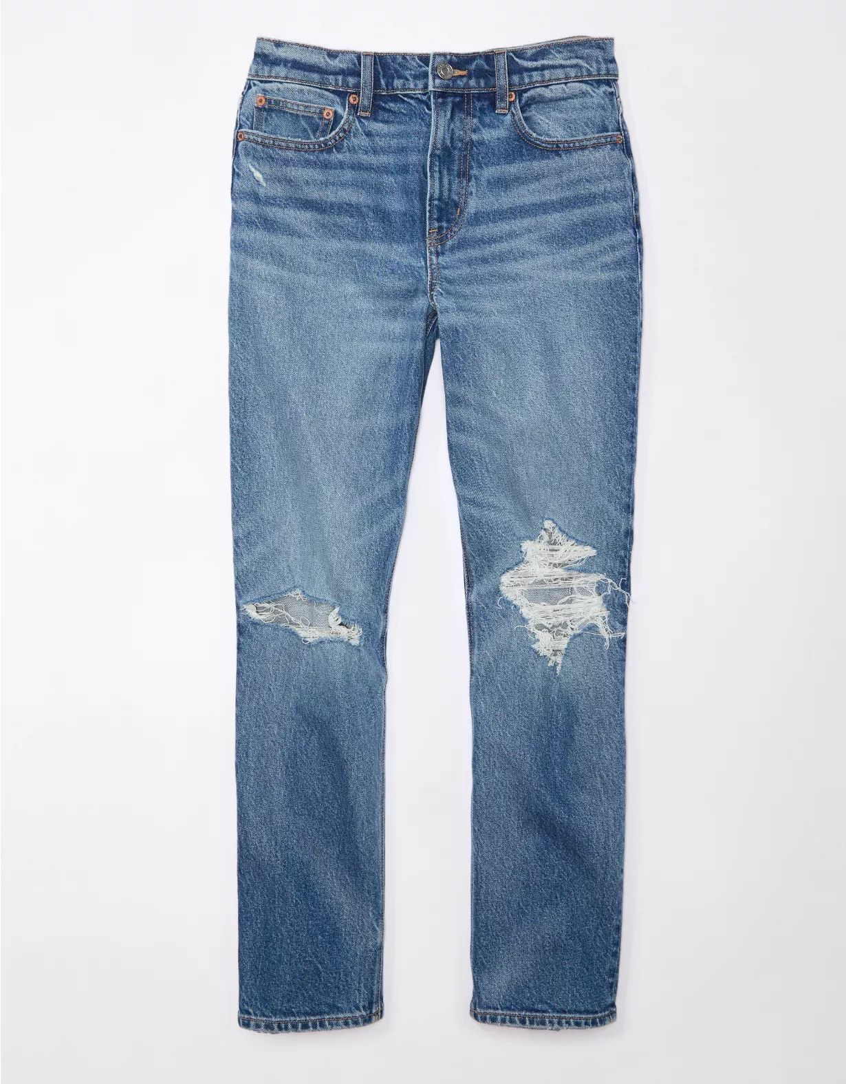 AE Stretch Super High-Waisted Ripped Ankle Straight Jean | American Eagle Outfitters (US & CA)