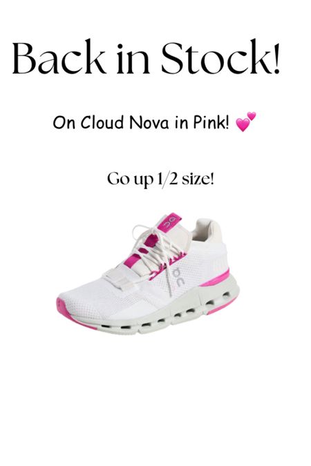 On Cloud Nova in pink Back in Stock!!! 💕 Go up 1/2 size! These will sell out!

#LTKstyletip #LTKFitness #LTKshoecrush