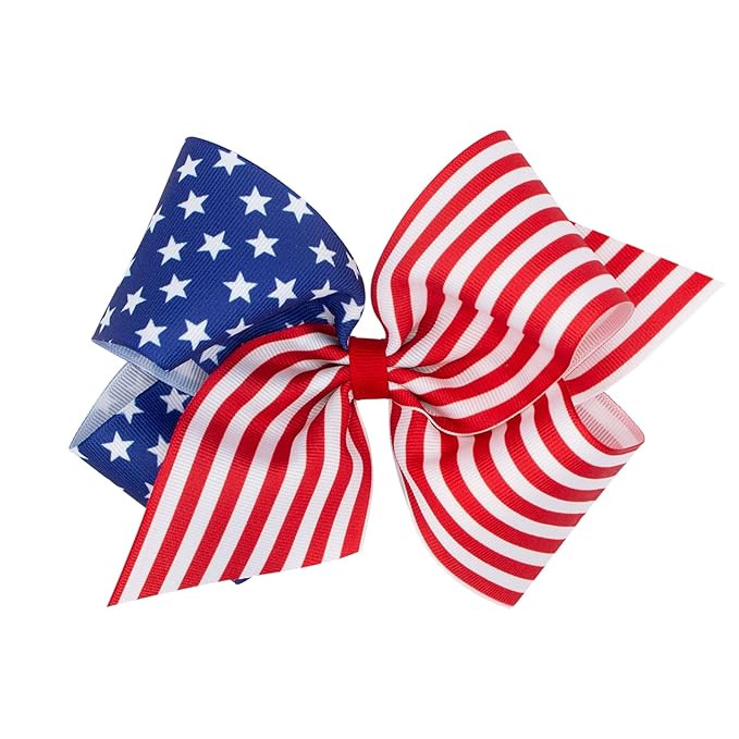 Wee Ones Girls' Patriotic Print 4th of July Themed Grosgrain Hair Bow on a WeeStay No-Slip Hair C... | Amazon (US)