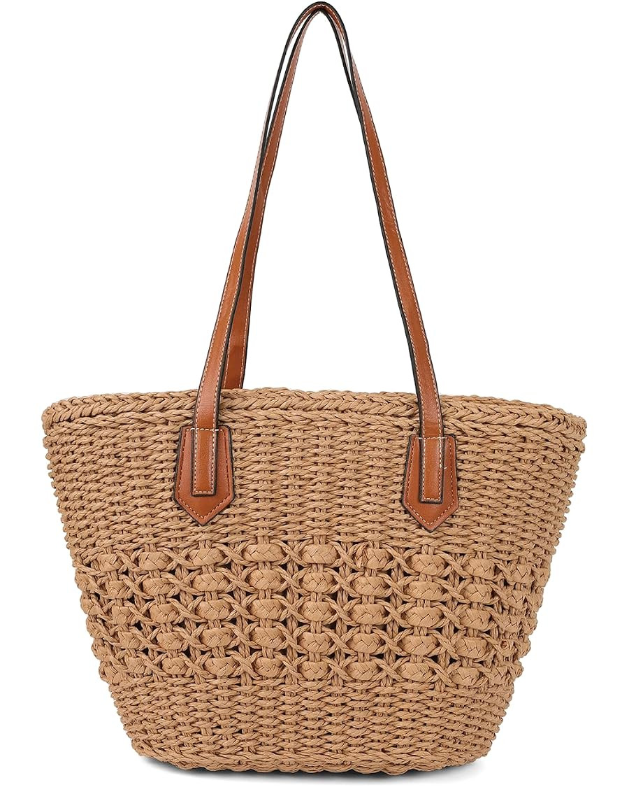 Women's Straw Shoulder Bag Large Rattan Woven Totes Summer Travel Beach Handbag Handmade Top Hand... | Amazon (US)