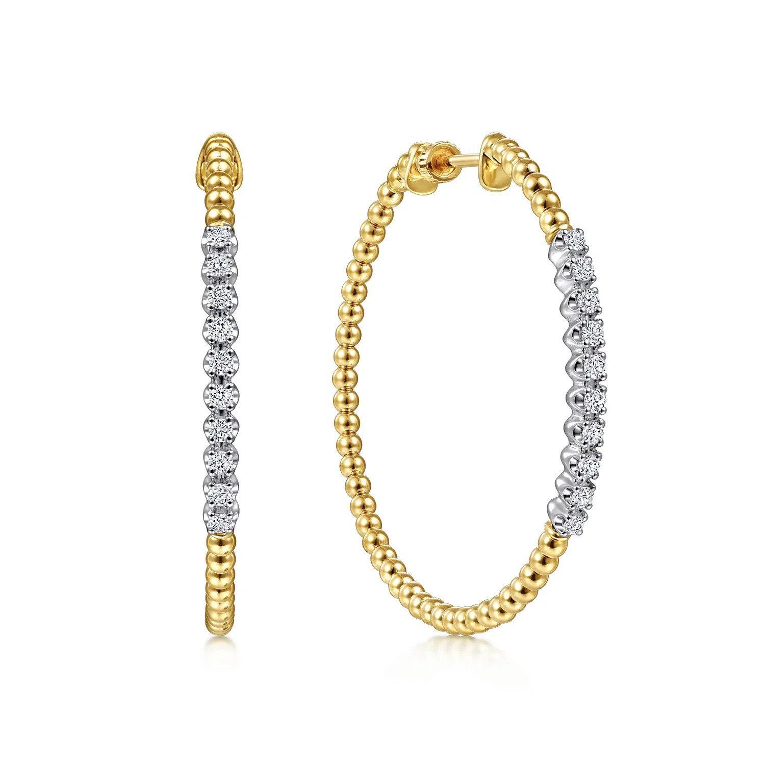14K Yellow Gold 40mm Bujukan Diamond Classic Hoop Earrings | Gabriel & Co. Fine Jewelry And Bridal