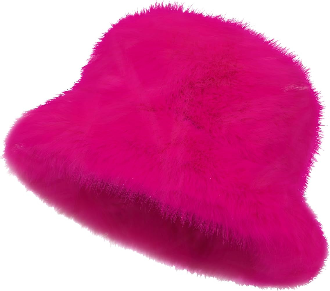 LA CARRIE Women's Fuzzy Wide Brim Faux Fur Bucket Hat Winter Warmer Fisherman Cap | Amazon (US)