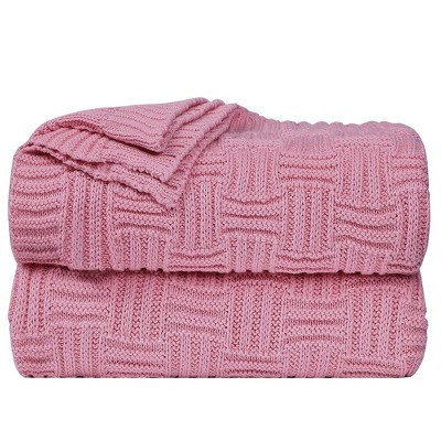 PiccoCasa 100% Cotton Knitted Soft Home Office Bed Blankets Pink | Target