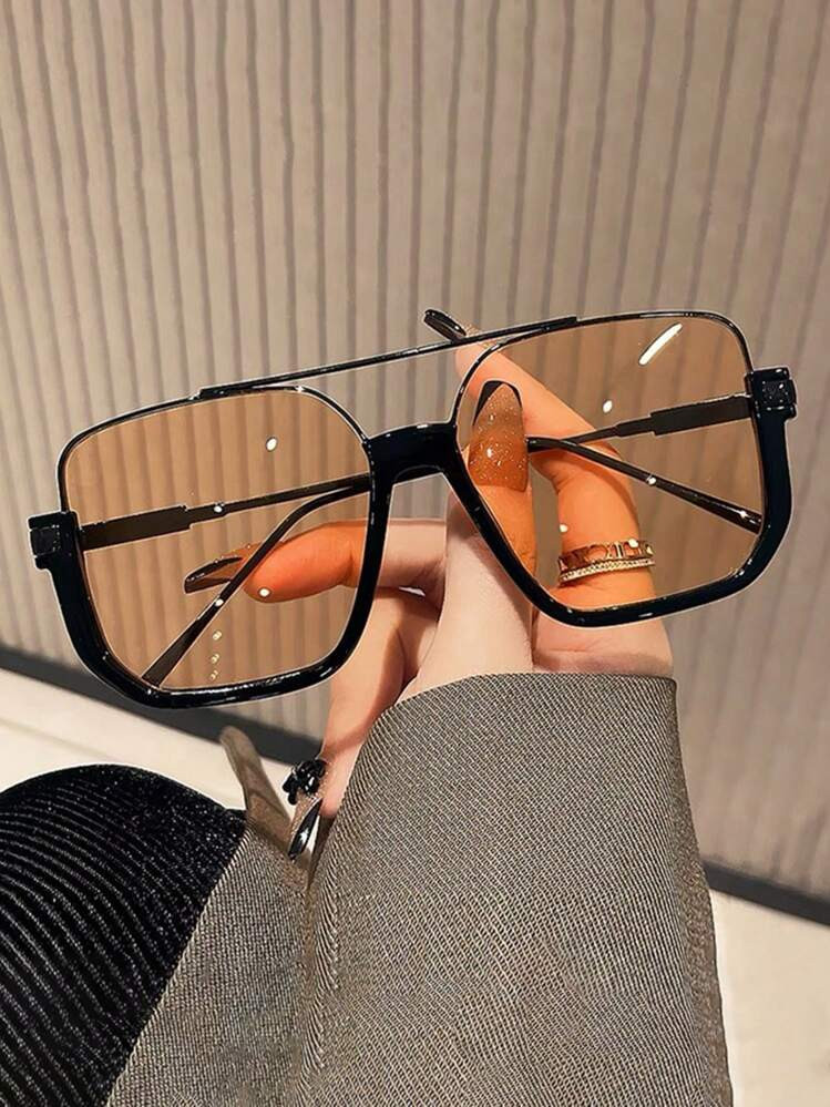 Radiana 1 Pair Of Fashionable, Personalized Minimalist Square Glasses, Suitable For Daily Casual Wear For Summer Beach Vacation, Outdoor, Travel Shades Vintage Style Oversized Aviator Frame For Going Out Outfit,Back To School | SHEIN
