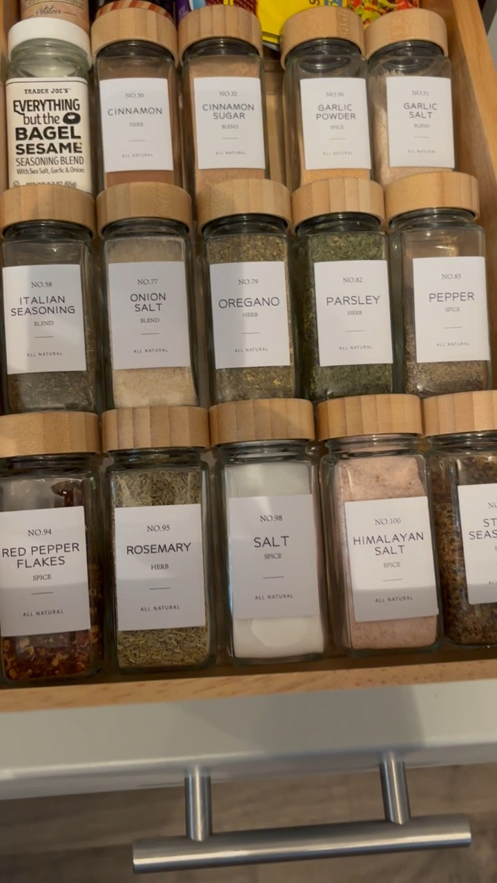 Time to organize! I bought these spice jars on Amazon so that our spice drawer could look a bit more organized. I love them! They can with 24 jars & three different styles of labels, as well as some blank ones for spices that may not be on their list. Would you organize your spices? 😍😍😍
•
•
•


#LTKFindsUnder50 #LTKSaleAlert #LTKHome