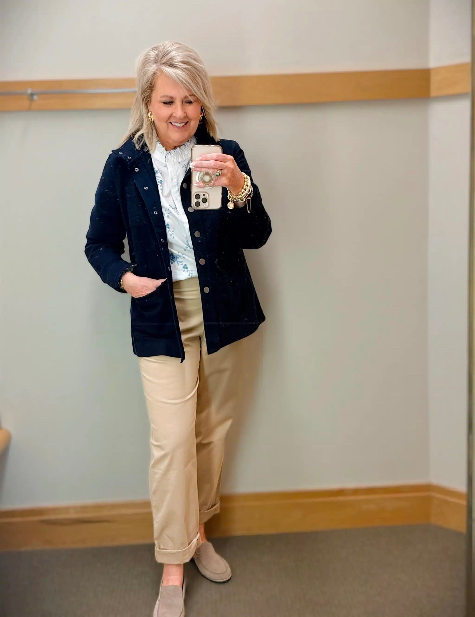 Talbots new arrivals! My twill utility jacket is a size medium and so is my floral blouse. The twill everyday chinos are a size 8. 

#LTKOver40 #LTKWorkwear #LTKootd