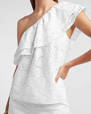 Floral Lace One Shoulder Ruffle Tank | Express